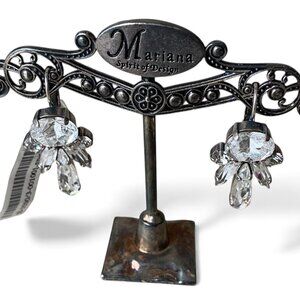 NWT Mariana Art Deco Icy White Swarovski Crystal Glam Leverback Earrings Silver